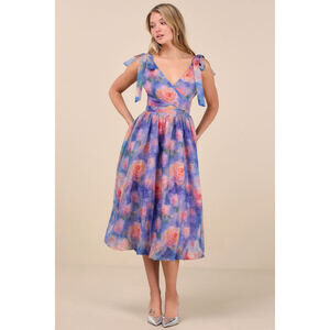 Lulus Flowering Day Dream Purple Floral Organza Midi Bubble Dress - Size XXL